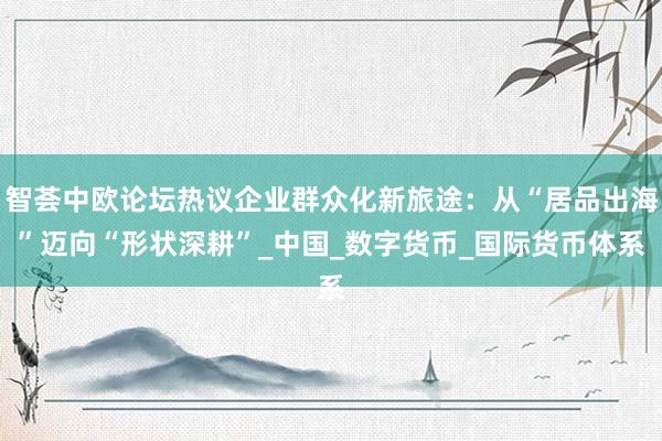 智荟中欧论坛热议企业群众化新旅途：从“居品出海”迈向“形状深耕”_中国_数字货币_国际货币体系