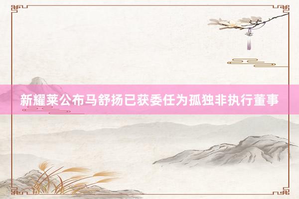 新耀莱公布马舒扬已获委任为孤独非执行董事