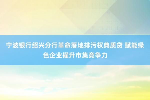 宁波银行绍兴分行革命落地排污权典质贷 赋能绿色企业擢升市集竞争力