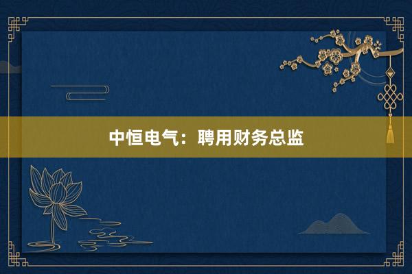中恒电气：聘用财务总监