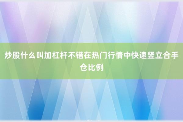 炒股什么叫加杠杆不错在热门行情中快速竖立合手仓比例