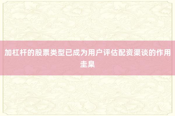加杠杆的股票类型已成为用户评估配资渠谈的作用圭臬