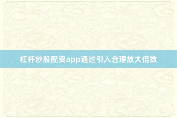 杠杆炒股配资app通过引入合理放大倍数