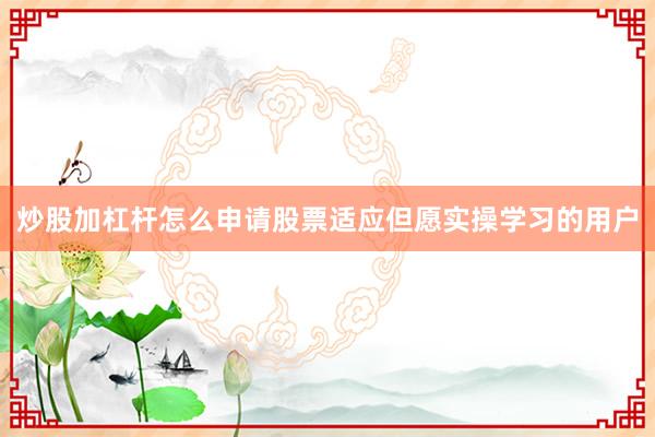 炒股加杠杆怎么申请股票适应但愿实操学习的用户