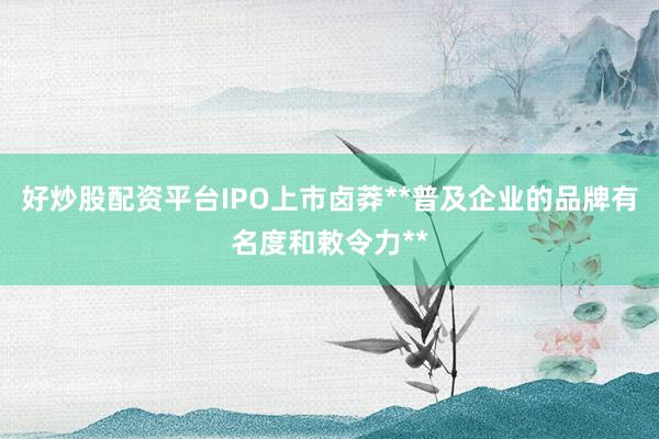 好炒股配资平台IPO上市卤莽**普及企业的品牌有名度和敕令力**