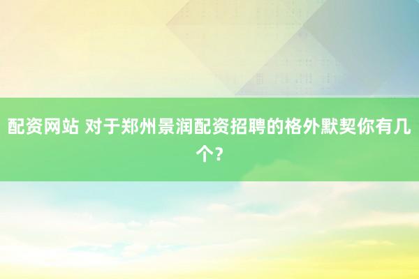 配资网站 对于郑州景润配资招聘的格外默契你有几个?