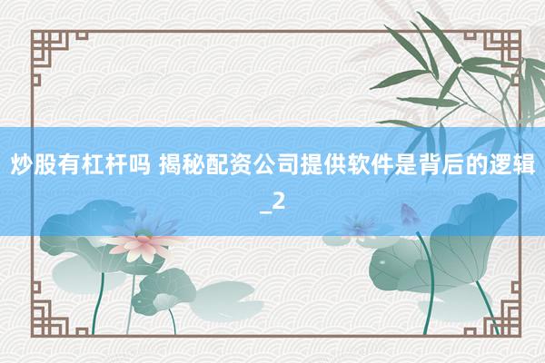 炒股有杠杆吗 揭秘配资公司提供软件是背后的逻辑_2