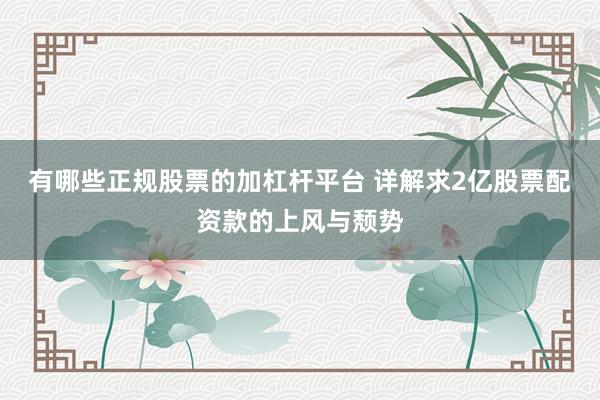 有哪些正规股票的加杠杆平台 详解求2亿股票配资款的上风与颓势
