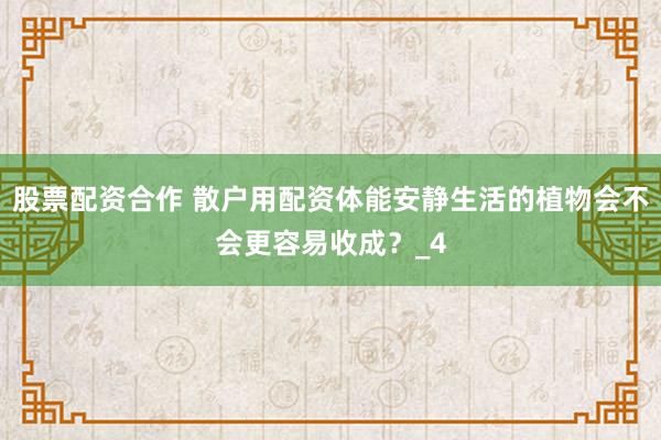 股票配资合作 散户用配资体能安静生活的植物会不会更容易收成？_4
