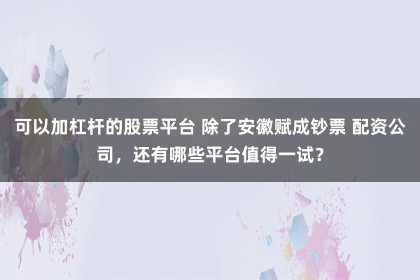 可以加杠杆的股票平台 除了安徽赋成钞票 配资公司，还有哪些平台值得一试？