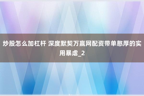 炒股怎么加杠杆 深度默契万赢网配资带单憨厚的实用暴虐_2