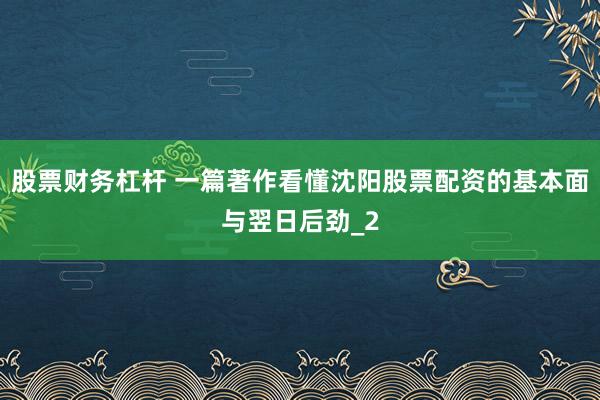 股票财务杠杆 一篇著作看懂沈阳股票配资的基本面与翌日后劲_2
