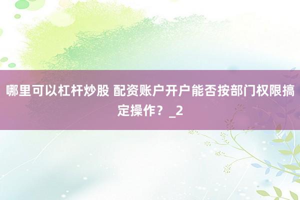 哪里可以杠杆炒股 配资账户开户能否按部门权限搞定操作?_2