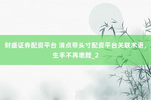 财盛证券配资平台 清点带头寸配资平台关联术语,生手不再璷黫_2
