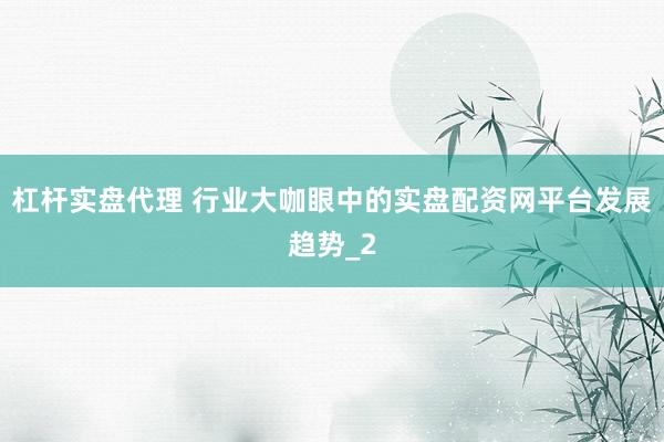 杠杆实盘代理 行业大咖眼中的实盘配资网平台发展趋势_2