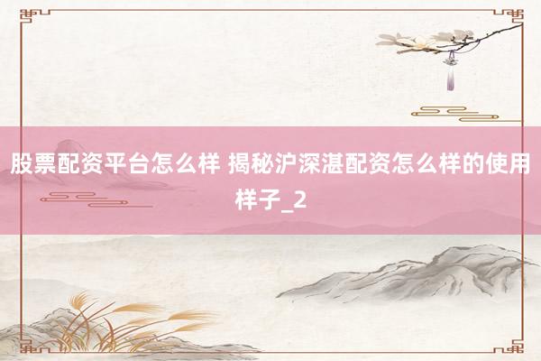 股票配资平台怎么样 揭秘沪深湛配资怎么样的使用样子_2