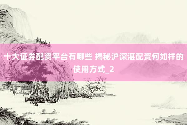 十大证券配资平台有哪些 揭秘沪深湛配资何如样的使用方式_2